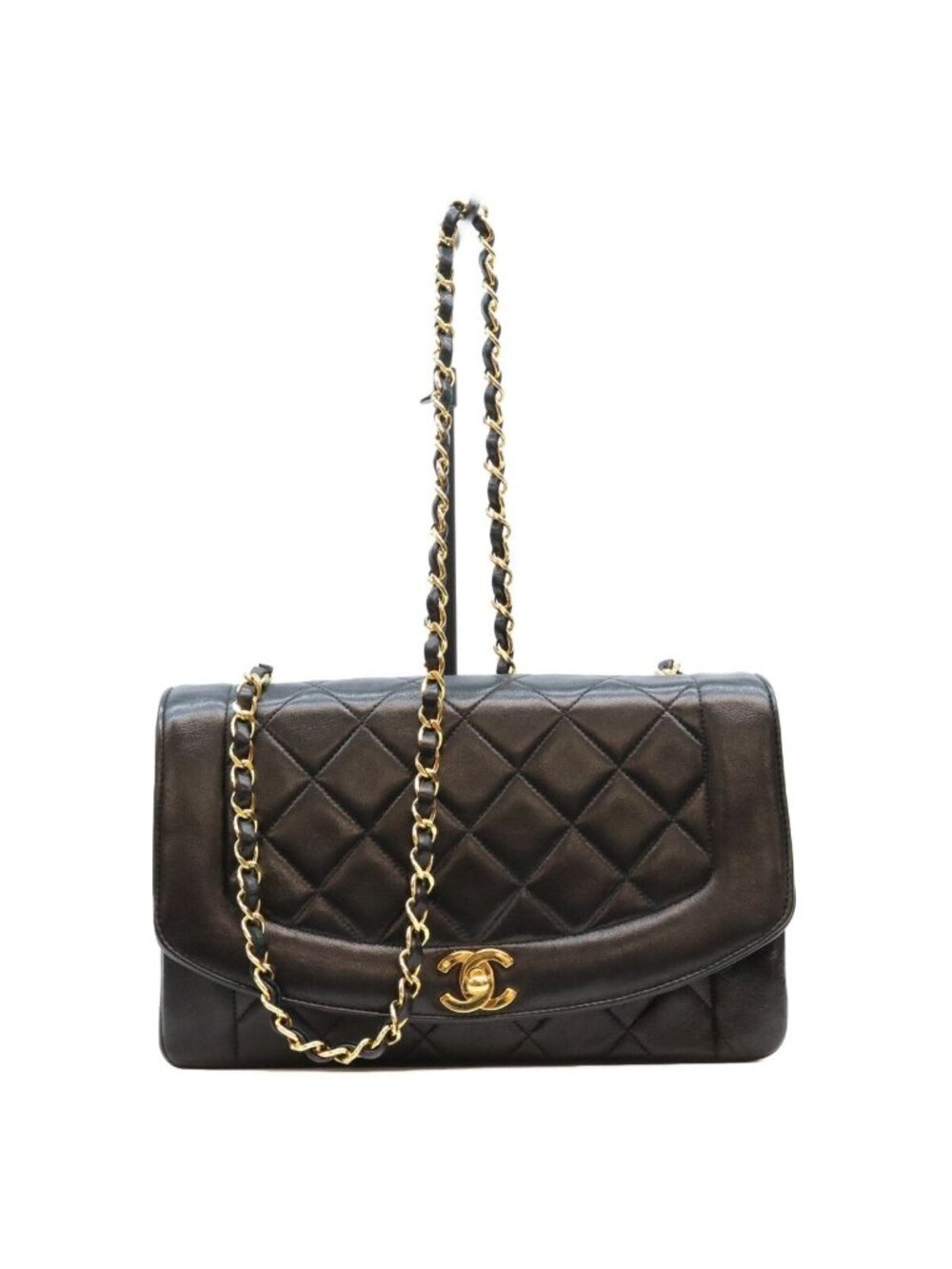 Chanel Black Lamb Gold Diana 25 Shoulder Bag